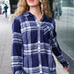 Casual Chic Blue Plaid Button Down Long Sleeve Top