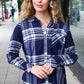 Casual Chic Blue Plaid Button Down Long Sleeve Top