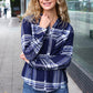 Casual Chic Blue Plaid Button Down Long Sleeve Top