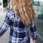 Casual Chic Blue Plaid Button Down Long Sleeve Top