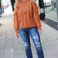 Joyful Days Rust Cable Knit Tassel Fringe Sweater