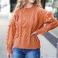 Joyful Days Rust Cable Knit Tassel Fringe Sweater