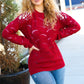 Casual Chic Burgundy Pointelle Lace Shoulder Knit Sweater