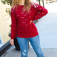 Casual Chic Burgundy Pointelle Lace Shoulder Knit Sweater