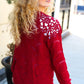 Casual Chic Burgundy Pointelle Lace Shoulder Knit Sweater