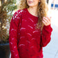 Casual Chic Burgundy Pointelle Lace Shoulder Knit Sweater