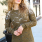 Casual Chic Olive Pointelle Lace Shoulder Knit Sweater