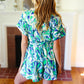 Green & Blue Geometric Print Surplice Romper