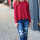 Stay Awhile Red Ribbed Dolman Cropped Sweater