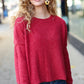 Stay Awhile Red Ribbed Dolman Cropped Sweater