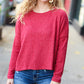 Stay Awhile Red Ribbed Dolman Cropped Sweater