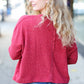 Stay Awhile Red Ribbed Dolman Cropped Sweater