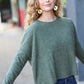 Stay Awhile Olive Ribbed Dolman Cropped Sweater