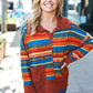 Casual Living Rust & Teal Striped Two Tone Knit Pocketed Top