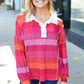 Be Bold Magenta Striped Button Down Placket Collared Top