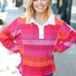 Be Bold Magenta Striped Button Down Placket Collared Top