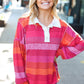 Be Bold Magenta Striped Button Down Placket Collared Top