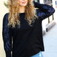 Black Floral Mesh Bubble Sleeve Top