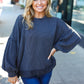 Weekend Ready Charcoal Mineral Wash Rib Pullover Top