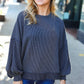 Weekend Ready Charcoal Mineral Wash Rib Pullover Top