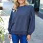 Weekend Ready Charcoal Mineral Wash Rib Pullover Top