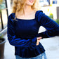 Shine Your Light Navy Crushed Velvet Smocked Ruffle Top