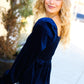 Shine Your Light Navy Crushed Velvet Smocked Ruffle Top