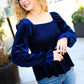 Shine Your Light Navy Crushed Velvet Smocked Ruffle Top