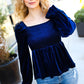 Shine Your Light Navy Crushed Velvet Smocked Ruffle Top