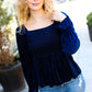 Shine Your Light Navy Crushed Velvet Smocked Ruffle Top