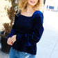 Shine Your Light Navy Crushed Velvet Smocked Ruffle Top