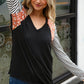 V Neck Leopard Stripe Color Block Raglan Top