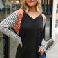 V Neck Leopard Stripe Color Block Raglan Top