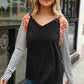 V Neck Leopard Stripe Color Block Raglan Top