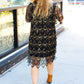 Feeling The Love Black & Gold Diamond Pattern Sequin Fringe Dress