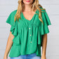 Sea Green Button Ruffle Woven Top