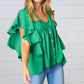 Sea Green Button Ruffle Woven Top