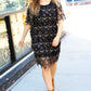 Feeling The Love Black & Gold Diamond Pattern Sequin Fringe Dress