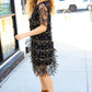 Feeling The Love Black & Gold Diamond Pattern Sequin Fringe Dress