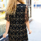 Feeling The Love Black & Gold Diamond Pattern Sequin Fringe Dress