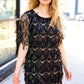 Feeling The Love Black & Gold Diamond Pattern Sequin Fringe Dress