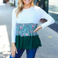 Charming Hunter Green Floral Frill Tiered Color Block Top