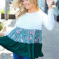 Charming Hunter Green Floral Frill Tiered Color Block Top