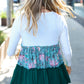 Charming Hunter Green Floral Frill Tiered Color Block Top