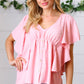 Soft Pink Swiss Dot Ruffle Woven Top