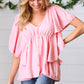 Soft Pink Swiss Dot Ruffle Woven Top