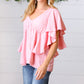 Soft Pink Swiss Dot Ruffle Woven Top