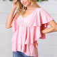 Soft Pink Swiss Dot Ruffle Woven Top