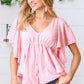 Soft Pink Swiss Dot Ruffle Woven Top