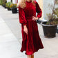 Holiday Dreaming Burgundy Velvet Mock Neck Smocked Waist Dress